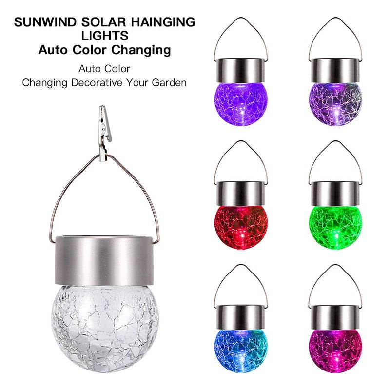 SUNWIND Hanging Solar Ball Lights Outdoor - 8 Pack Auto Color Changing Cracked Glass Decorative Garden Lights Hanging Solar Lanterns for Yard, Patio, Fence, Tree, or Holiday Decoration(Multi-Color) - Image 4